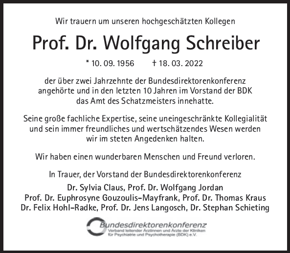 Nachruf Prof. Dr. Schreiber